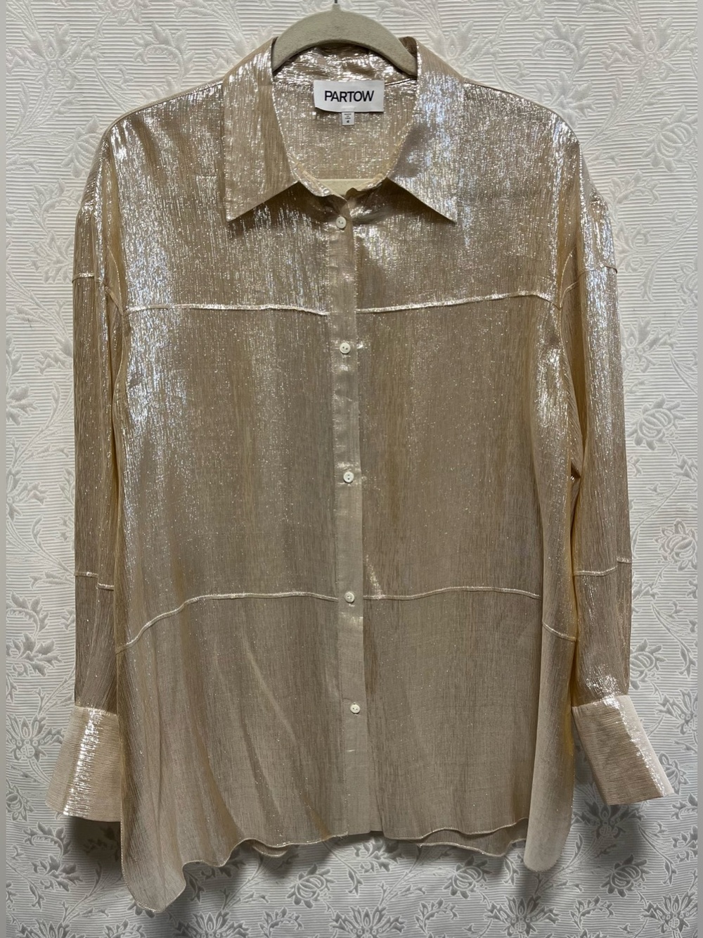 PARTOW Metallic Gold Button Down Blouse 4